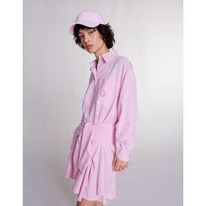 Maje Dress Women's XL Pink White Riavita Striped Draped Shirtdress